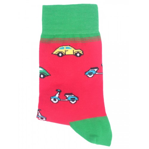 Купить Красные носки с принтом "машинки и мопеды"
