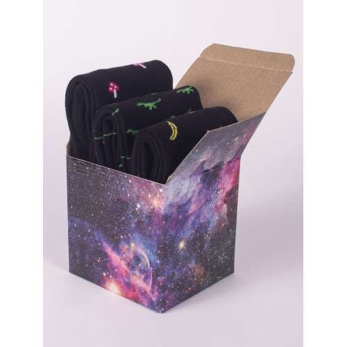 Набор деловых чёрных носков с принтами, 3 пары в подарочной коробке