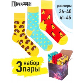 3 пары, набор цветных носков F3-07 в подарочной коробке