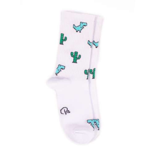 Белые спортивные носки с динозаврами и кактусами S50