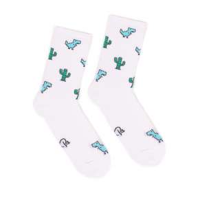 Белые спортивные носки с динозаврами и кактусами S50