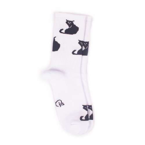 Белые спортивные носки с черными котами S52